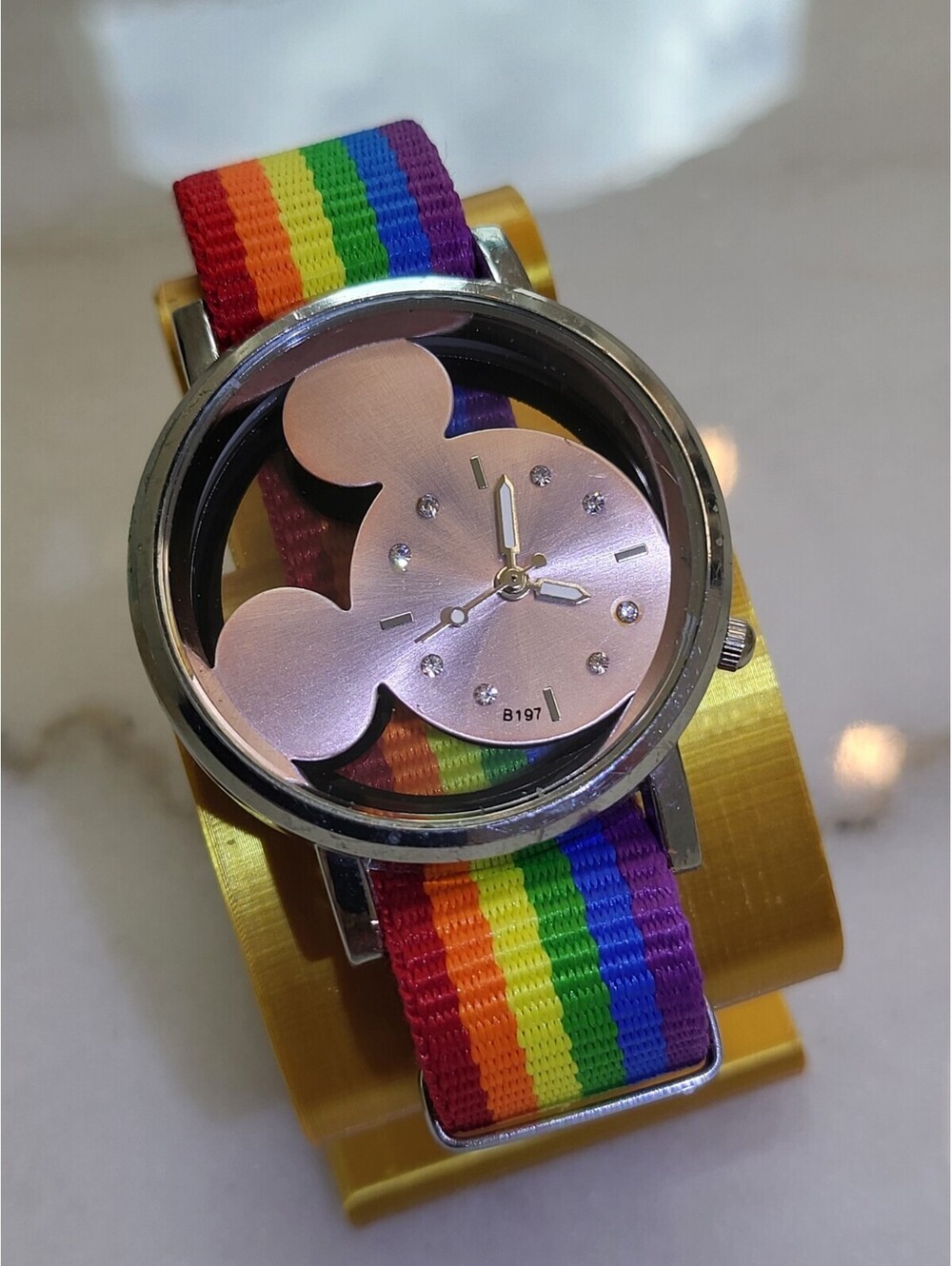 Mickey Mouse Disney Rainbow SeeThru Quartz Watch New Battery&Band Working 39mm